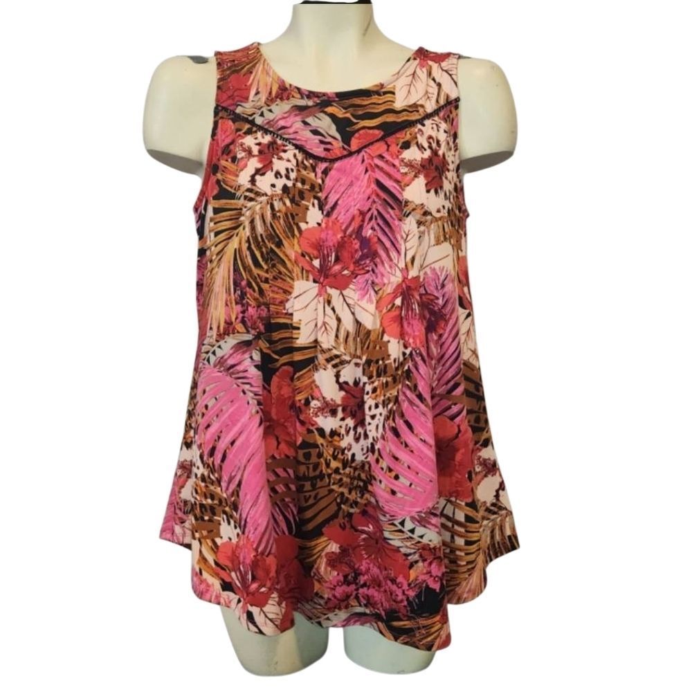 Cato Floral Sleeveless Women's Top - Pink and Brown Size Medium